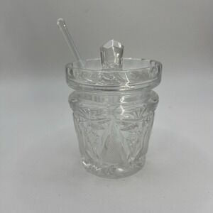 Vintage Glass Mustard, Honey or Jam Condiment Jar with Lid And Spoon
